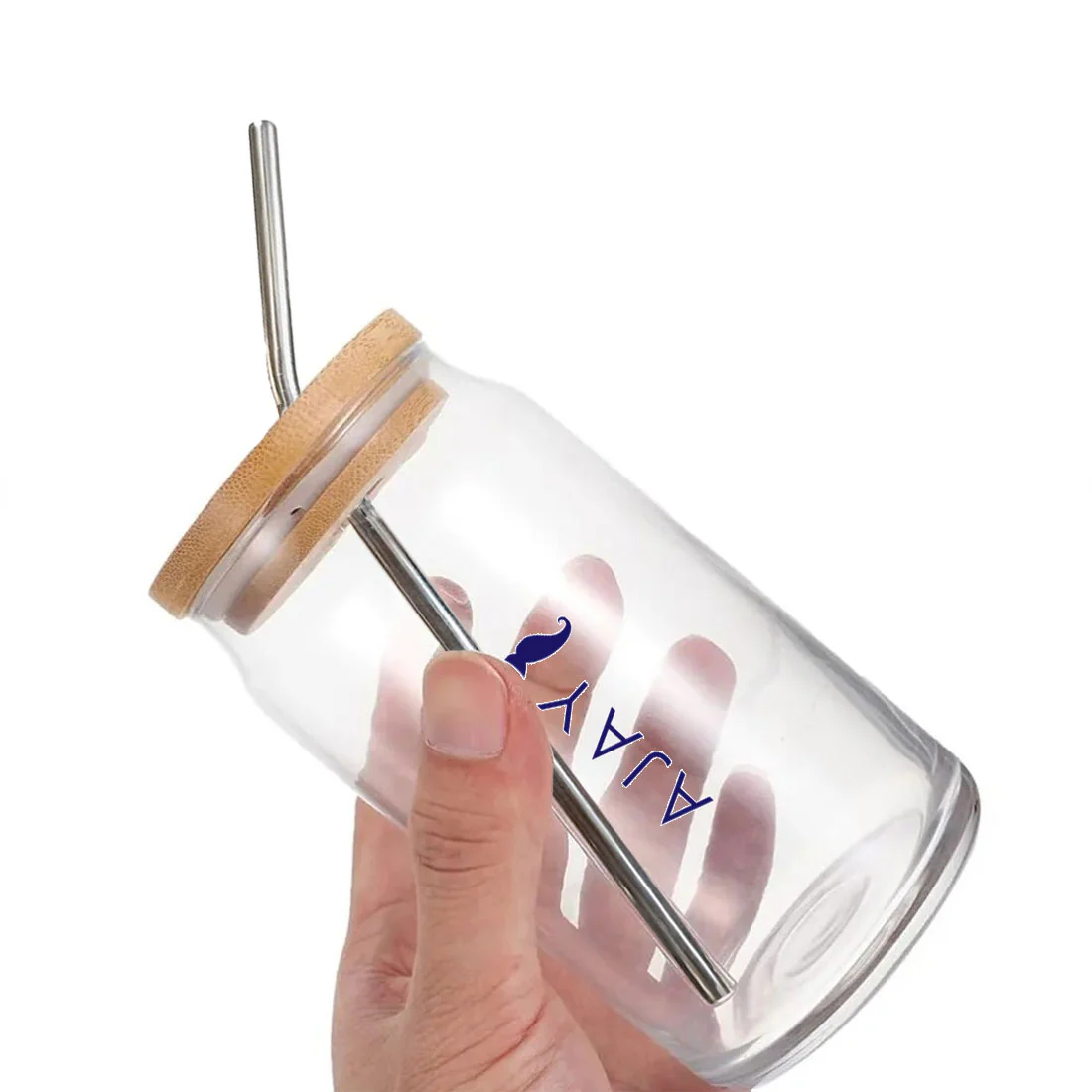 Nutcase Custom Can Shaped Glass with Straw and Wooden Lid - Image 5