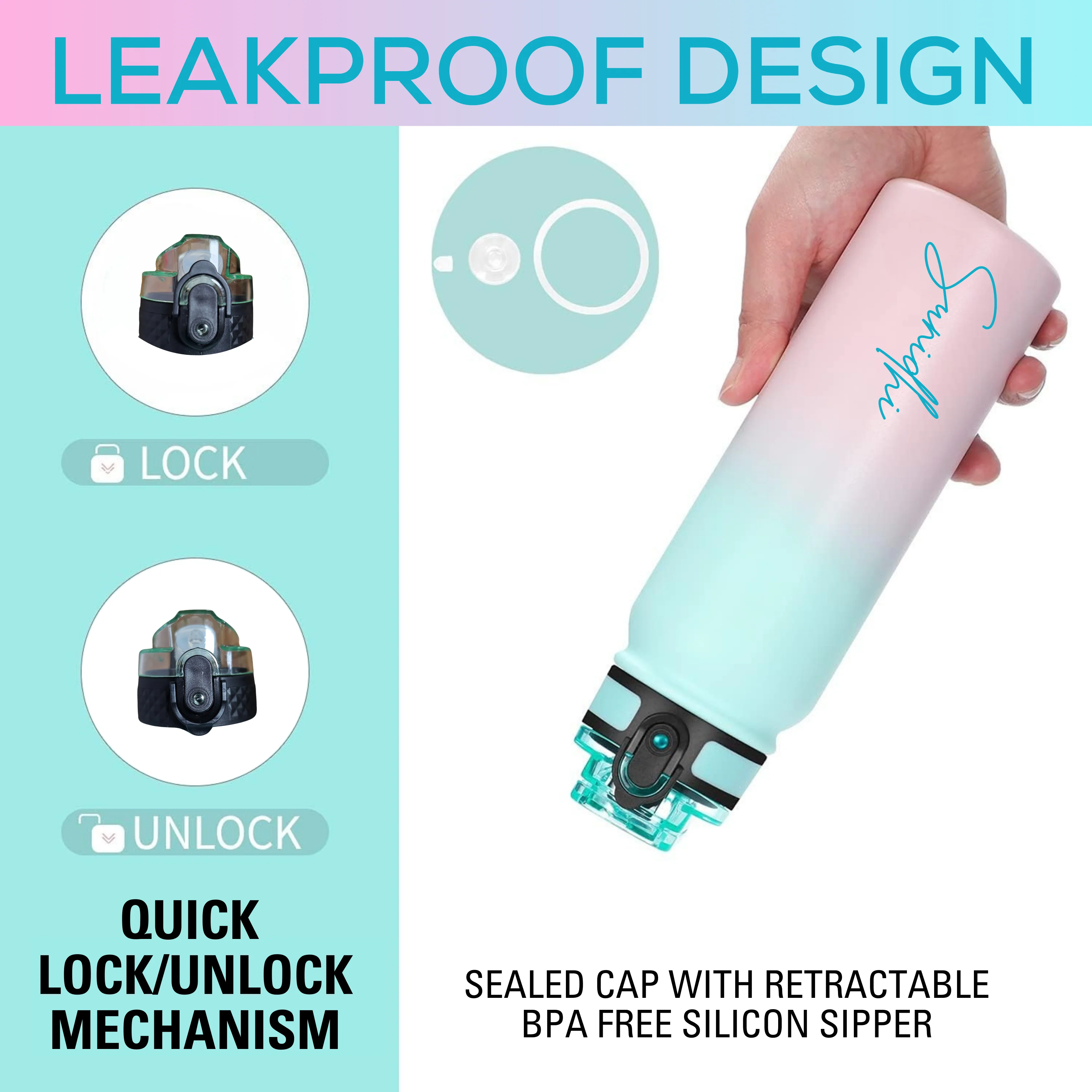 Nutcase Custom Double Insulated Water Bottle - 600ml Premium 304 Stainless Steel Sipper Bottle - Image 4