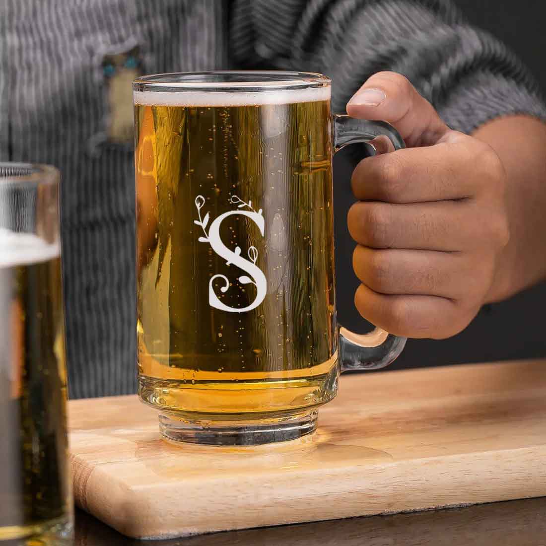 Nutcase Custom Glass Beer Mugs-Engraved Beer Cup with Initial - Image 4