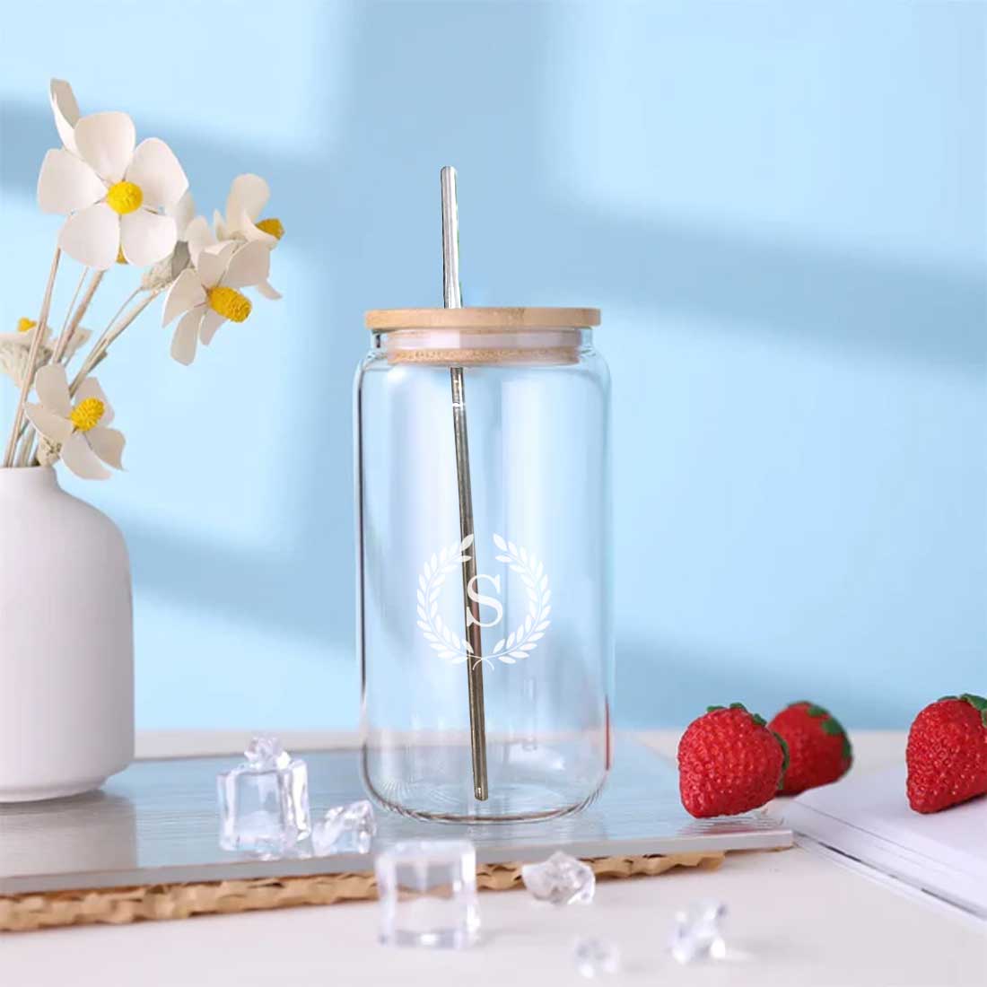Nutcase Custom Glass with Straw and Wooden Lid - Image 3