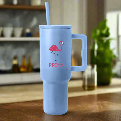 Nutcase Custom Tumbler with Straw and Lid - Large Travel Cups 1200ml - Flamingo - Image 2