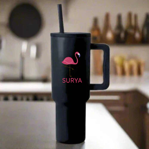 Nutcase Custom Tumbler with Straw and Lid - Large Travel Cups 1200ml - Flamingo - Image 4