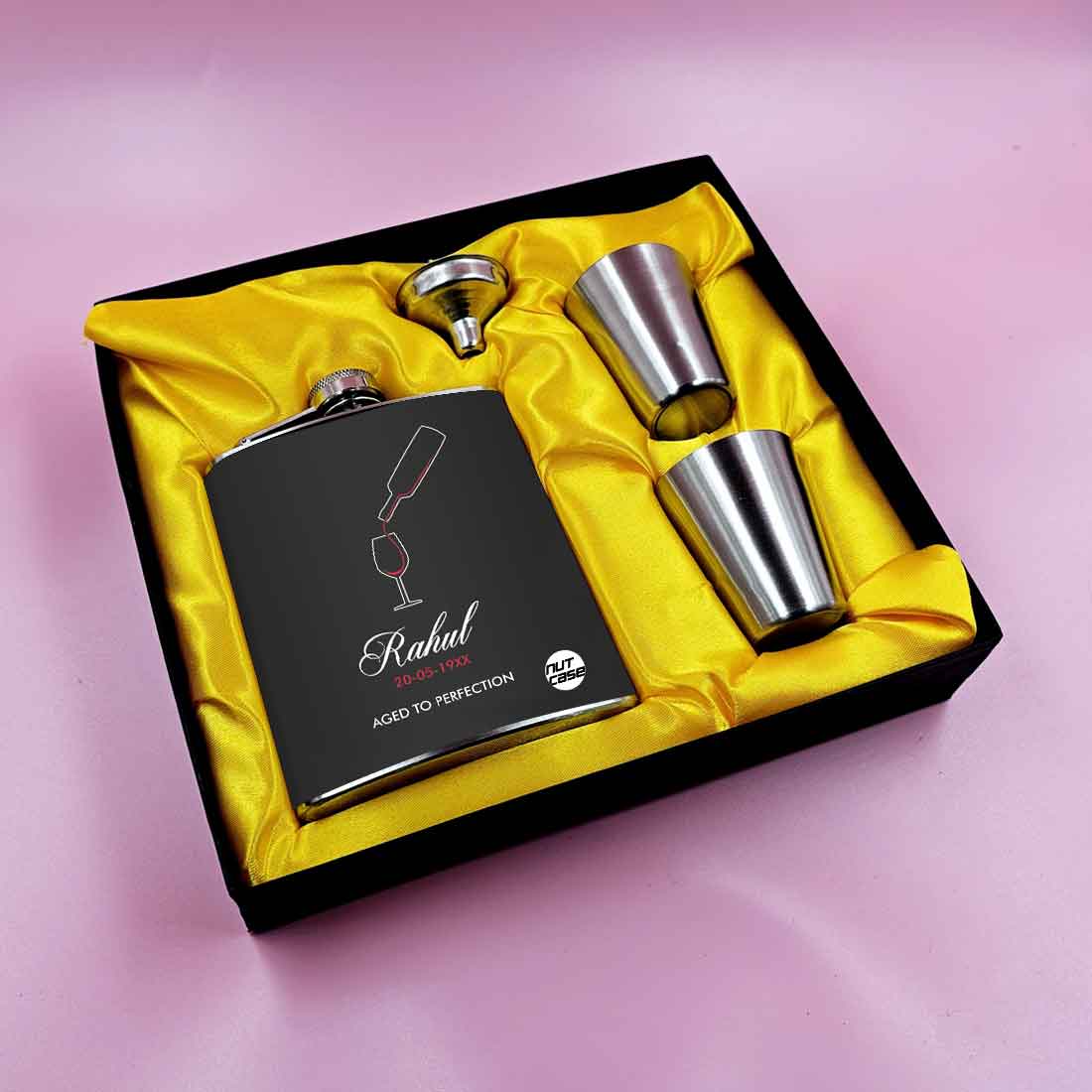 Nutcase Custom Whiskey Flask Bottle with 2 Shot Glasses - Premium Hip Flask Gifts Set - Image 3