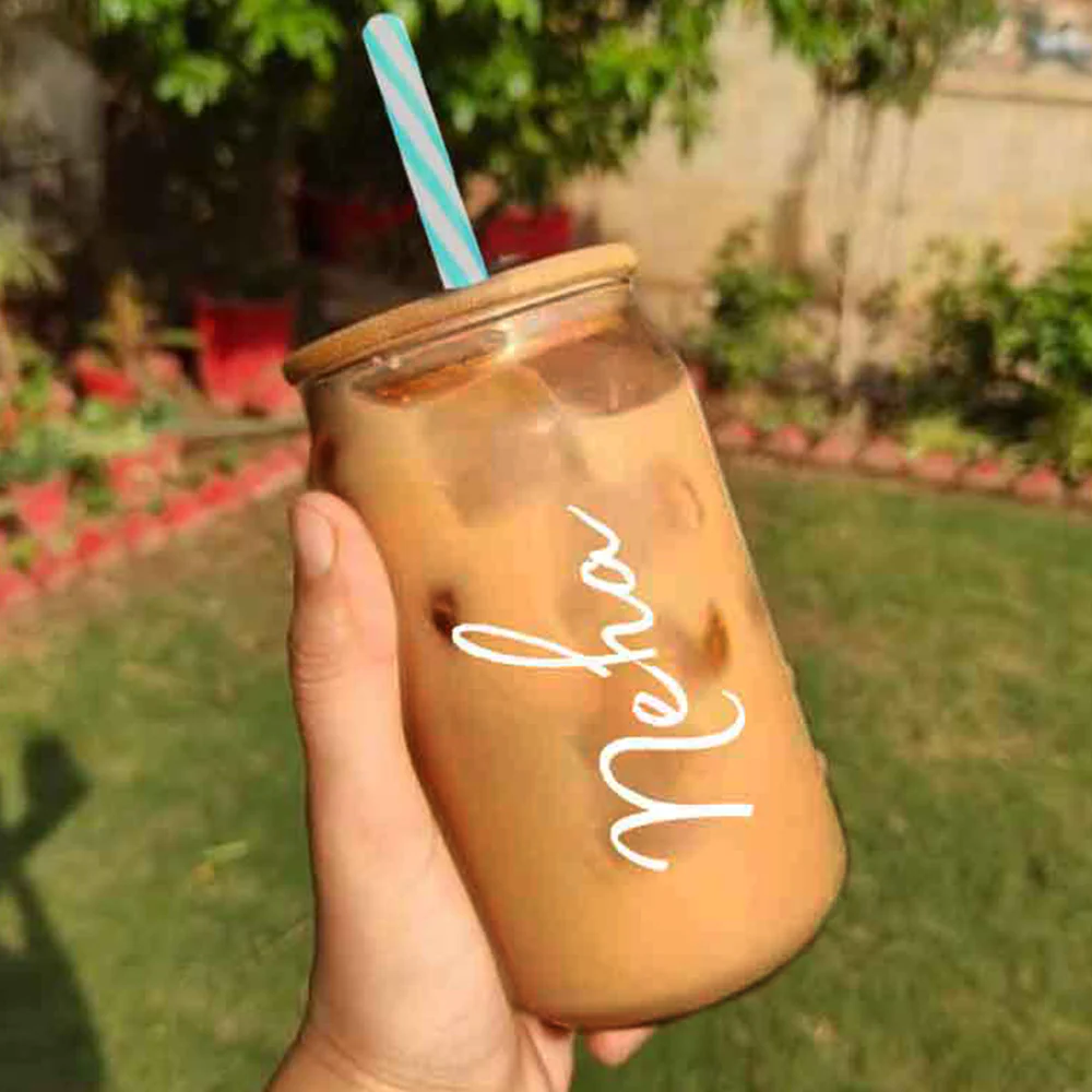 Nutcase Customized Can Shaped Glasses with Bamboo Lid and Straw - Image 2