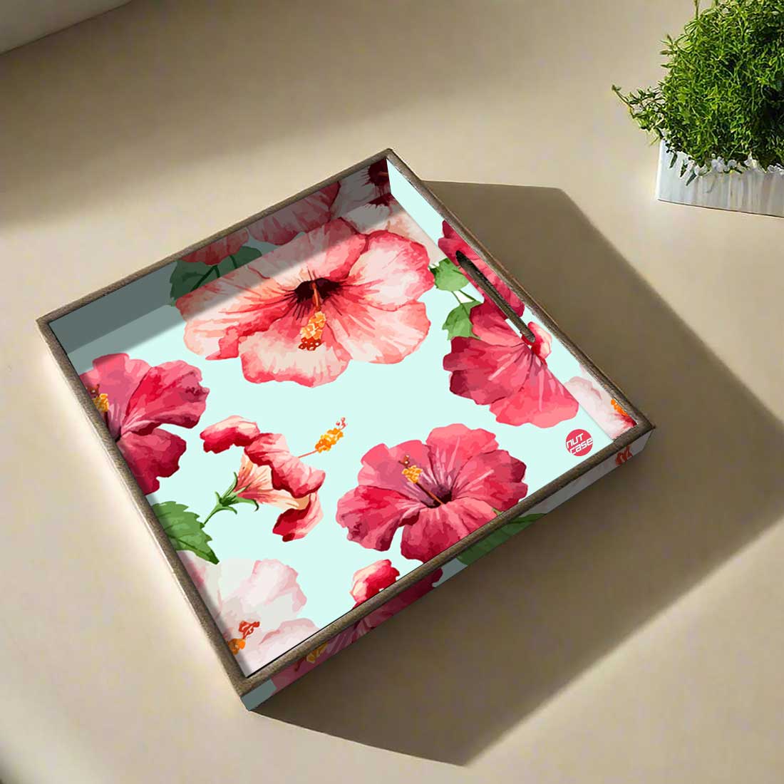 Nutcase Designer Serving Trays For Dry Snack Kebabs | Mango Wood Platter Tray - Hibiscus Flower - Image 2