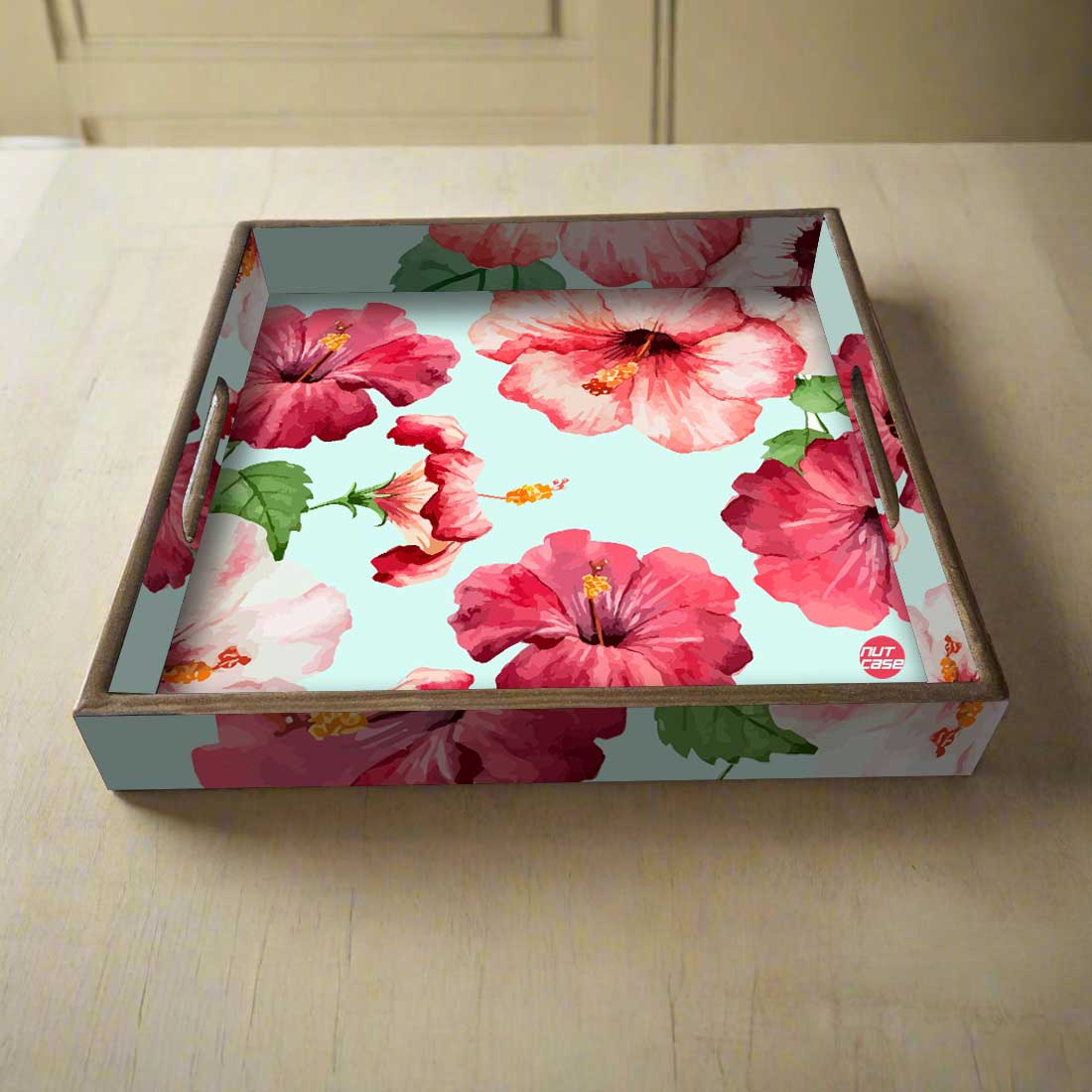 Nutcase Designer Serving Trays For Dry Snack Kebabs | Mango Wood Platter Tray - Hibiscus Flower - Image 3