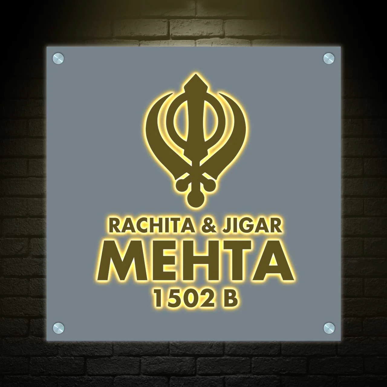 Nutcase LED Name Plate Design with Khanda-Sikhism LED Name Plate