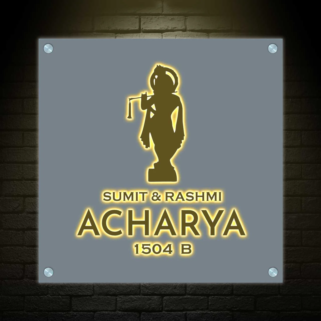 Nutcase LED Name Plate for Home-Lord Krishna Name Plate with Light