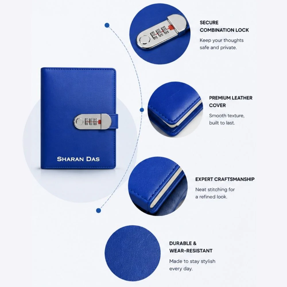 Nutcase Lock Personal Diary with Logo and Name-Combination Lock Faux Leather Diary - Image 20