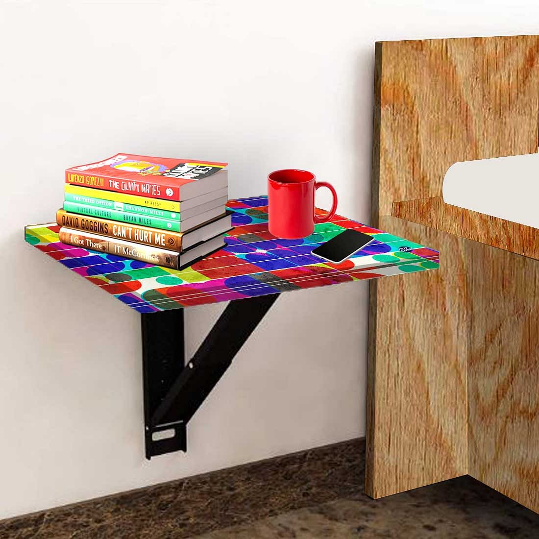 Folding Wall Mount Bedside Table - Beautiful Pattern - Image 3