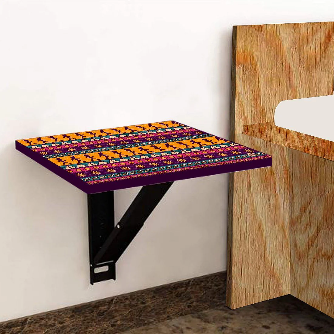 Bedside Table for Bedroom Small - Aztec Orange Brown Pattern