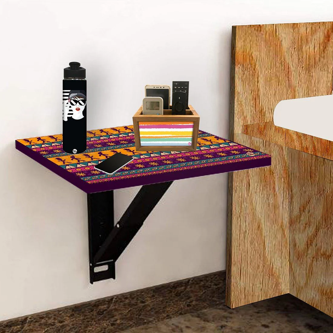 Bedside Table for Bedroom Small - Aztec Orange Brown Pattern - Image 5