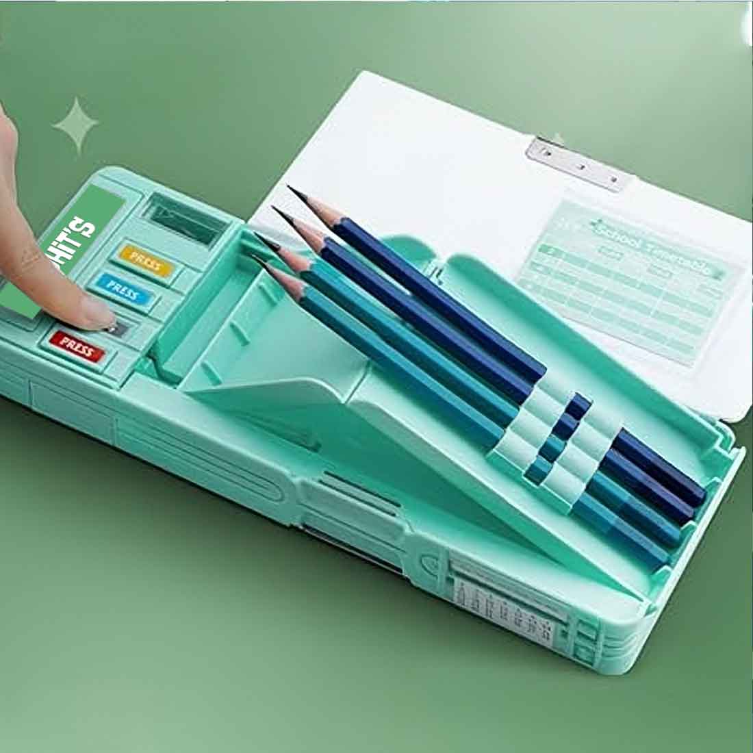 Nutcase Pencil Box with Name Switch Operated Multi-functional Compass Box for Kids with Press buttons - Image 9