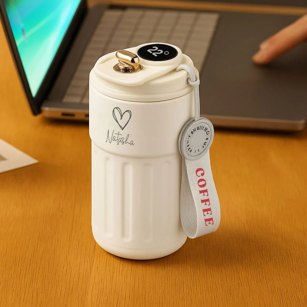 Engraved Coffee Tumbler with Temperature Display- Cute Heart - Image 4