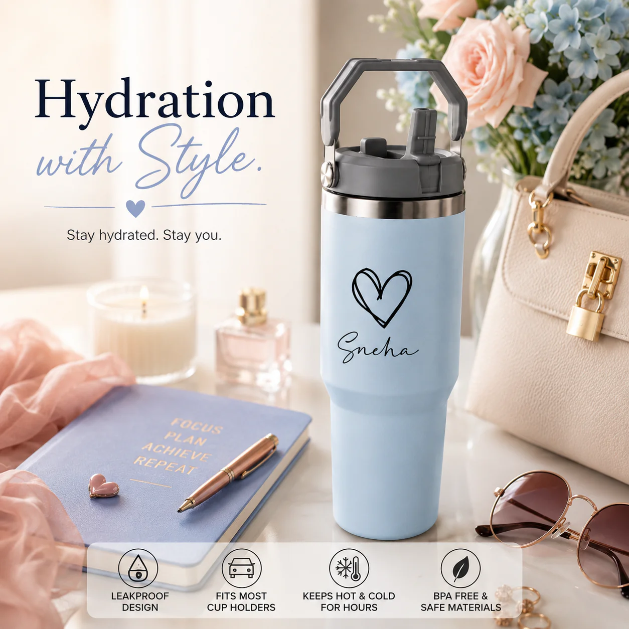 Nutcase Customized Double Insulated Water Bottles 900ml - BPA-free Vacuum Sipper Bottle - Image 3