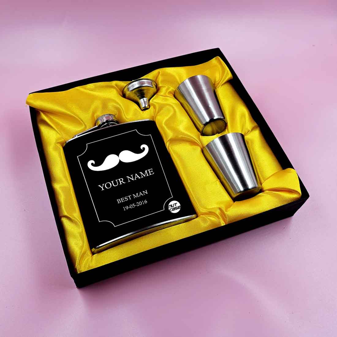 Nutcase Personalized Drinking Flask with 2 Shot Glasses - Premium Hip Flask Gifts Set - Image 2