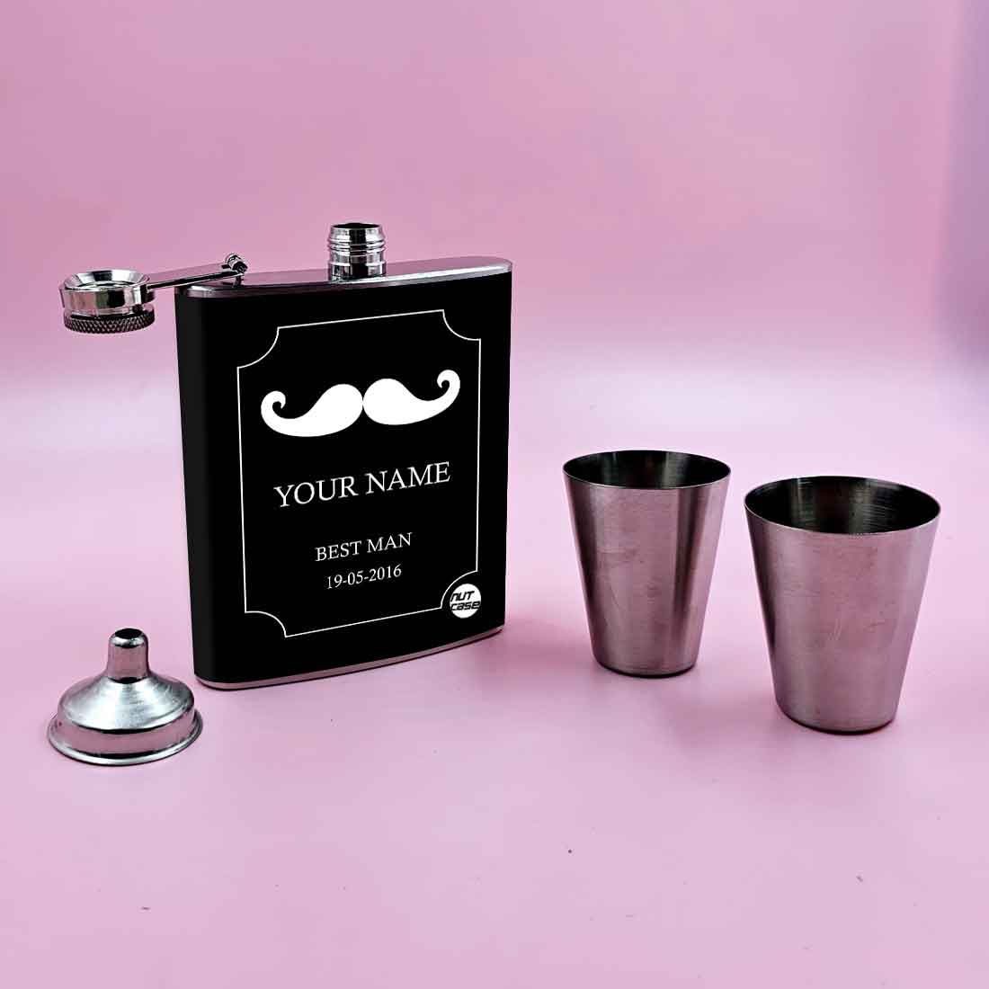 Nutcase Personalized Drinking Flask with 2 Shot Glasses - Premium Hip Flask Gifts Set - Image 3