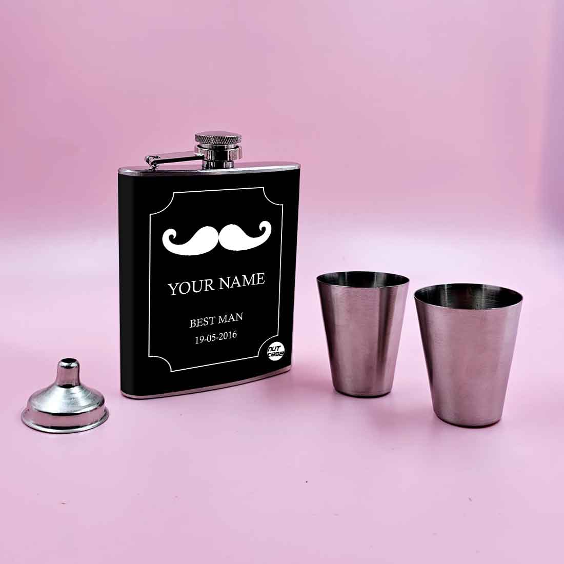 Nutcase Personalized Drinking Flask with 2 Shot Glasses - Premium Hip Flask Gifts Set - Image 4