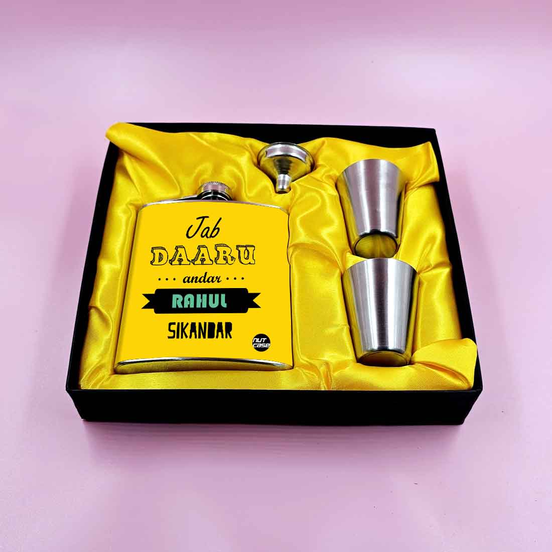 Nutcase Personalized Liquor Flask with Shot Glasses - Premium Whiskey Flask Gifts Set