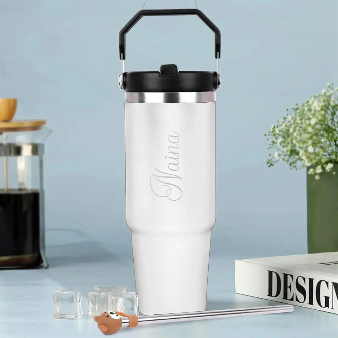 Nutcase Personalized Tumbler with Handle and Straw 900ml - Double Wall Vacuum Sipper Bottle - Image 9