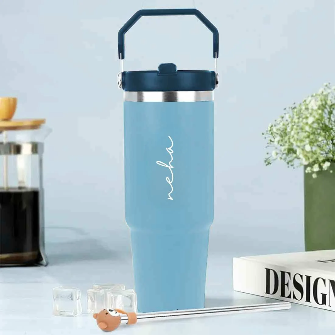 Nutcase Personalized Tumbler with Straw and Handle 900ml - Double Wall Vacuum Sipper Bottle - Image 7