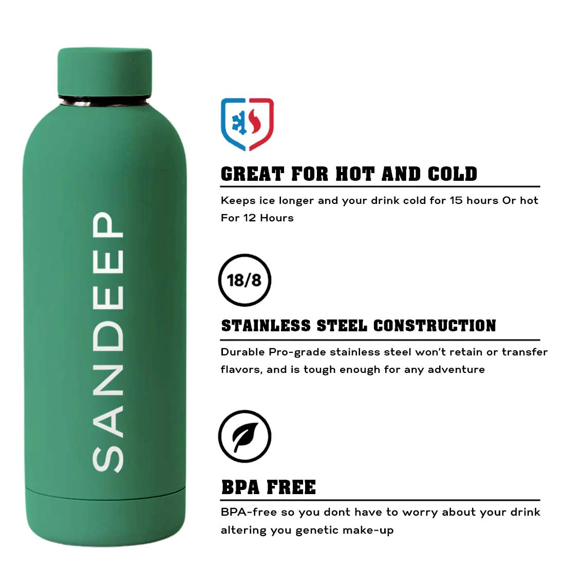 Nutcase Personalized Water Bottle Stainless Steel Double Insulated 500ml Bottles for Office Home Travel- BPA Free, Leakproof - Image 49