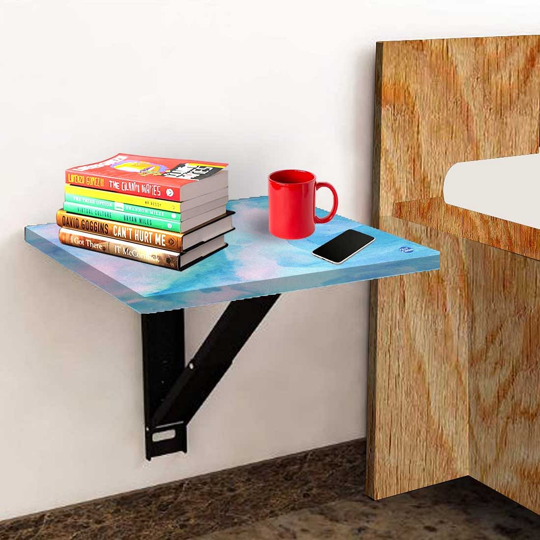 Wall Mounted Bedside Table - Arctic Space Sky Blue Green Watercolor - Image 3