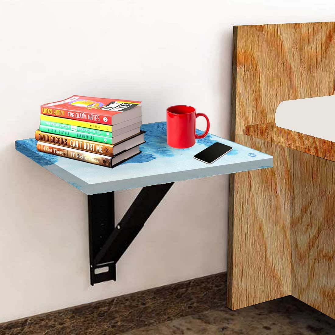 Wall Hung Bedside Table - Arctic Blue Space Watercolor - Image 3