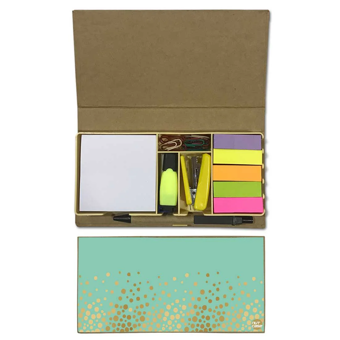 Stationery Kit Desk Organizer Memo Notepad - Golden Dots