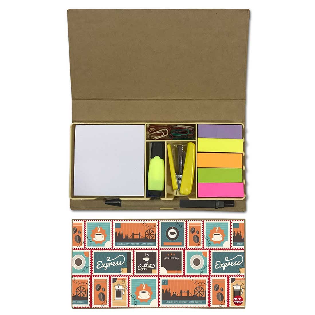 Stationery Kit Desk Organizer Memo Notepad - Vintage Stamps