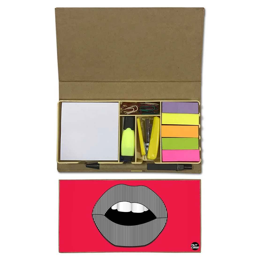 Stationery Kit Desk Organizer Memo Notepad - Lips