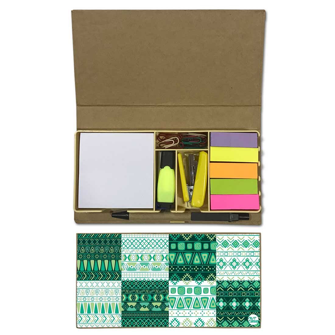 Stationery Kit Desk Organizer Memo Notepad - Green Pattern