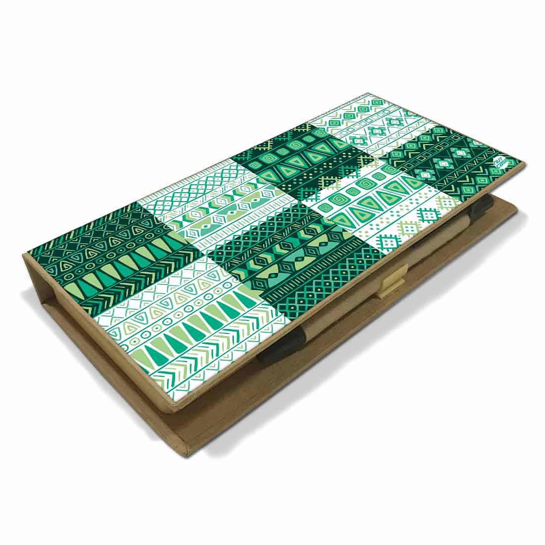 Stationery Kit Desk Organizer Memo Notepad - Green Pattern - Image 3