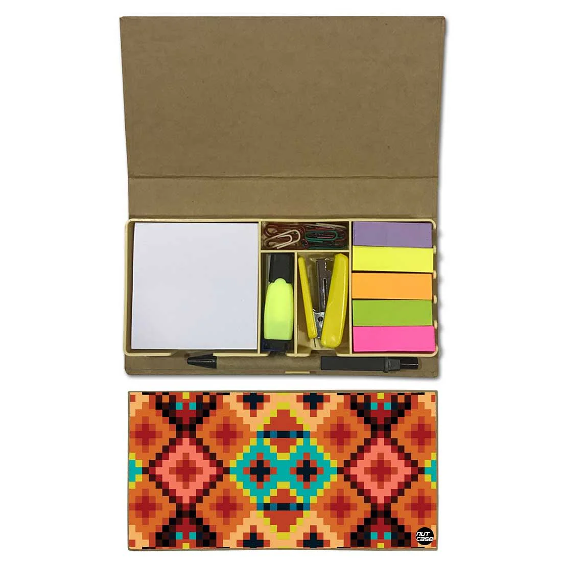 Stationery Kit Desk Organizer Memo Notepad - IKAT Pattern