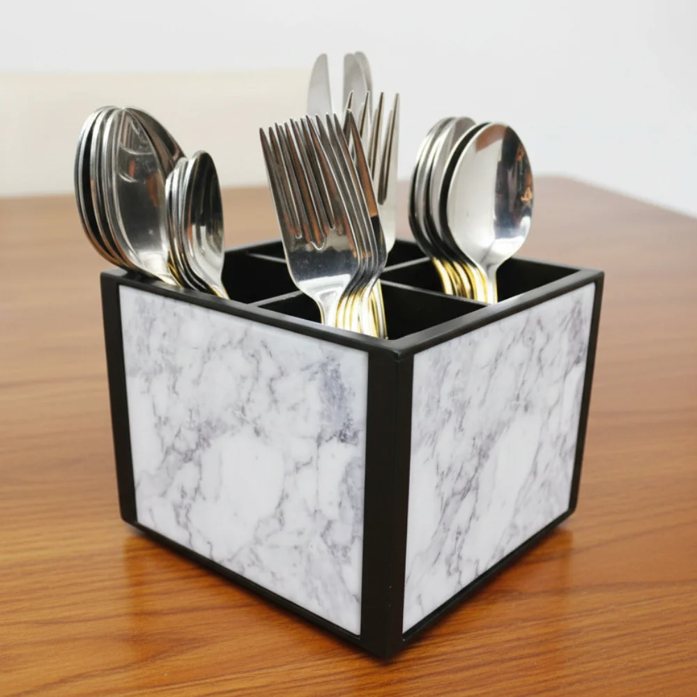 Cutlery Stand Holder for Dining Table Organizer - White Marble - Image 2