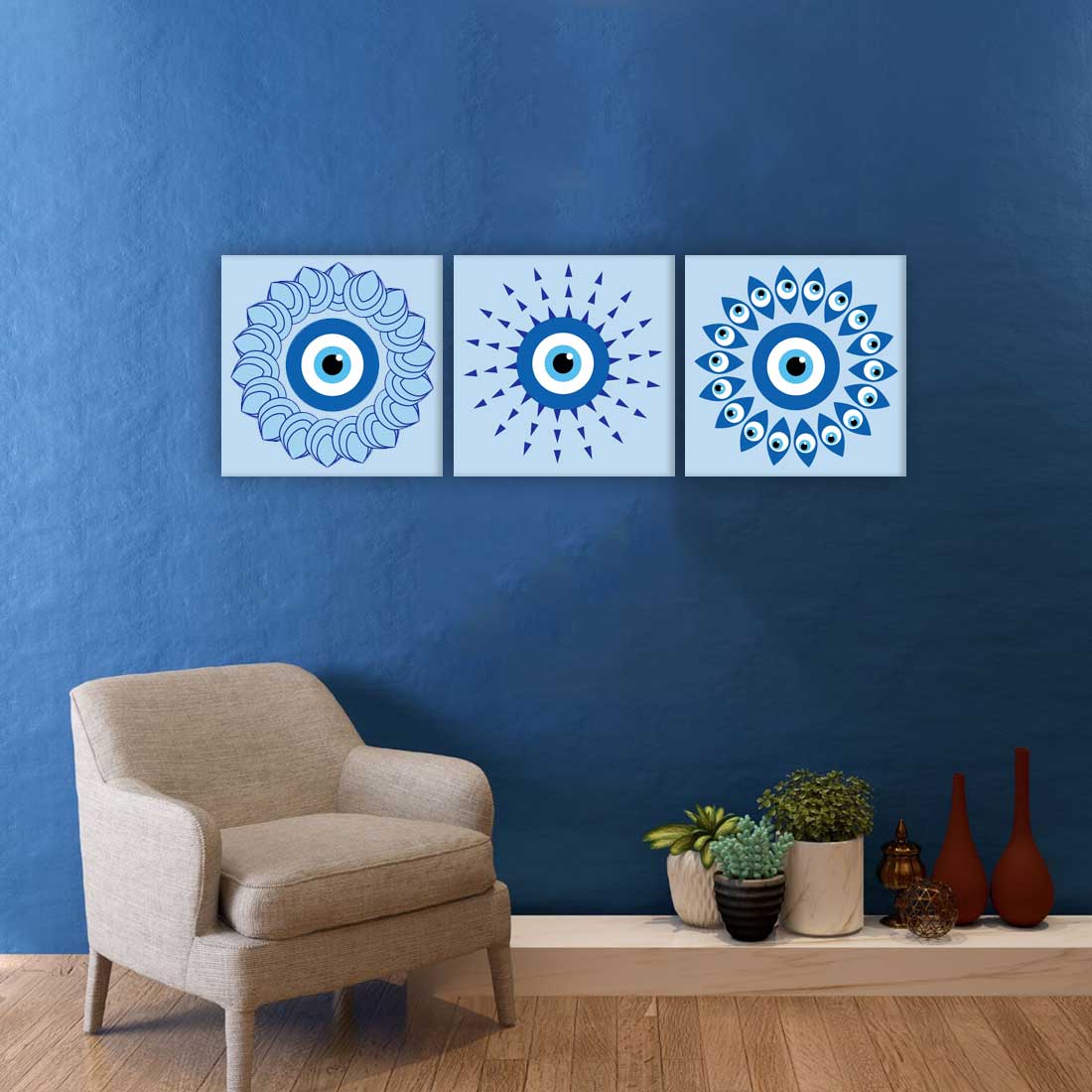 Decorative Wall Art Décor for Bedroom Dining Area Set of 3 - Evil Eye Protector - Image 2