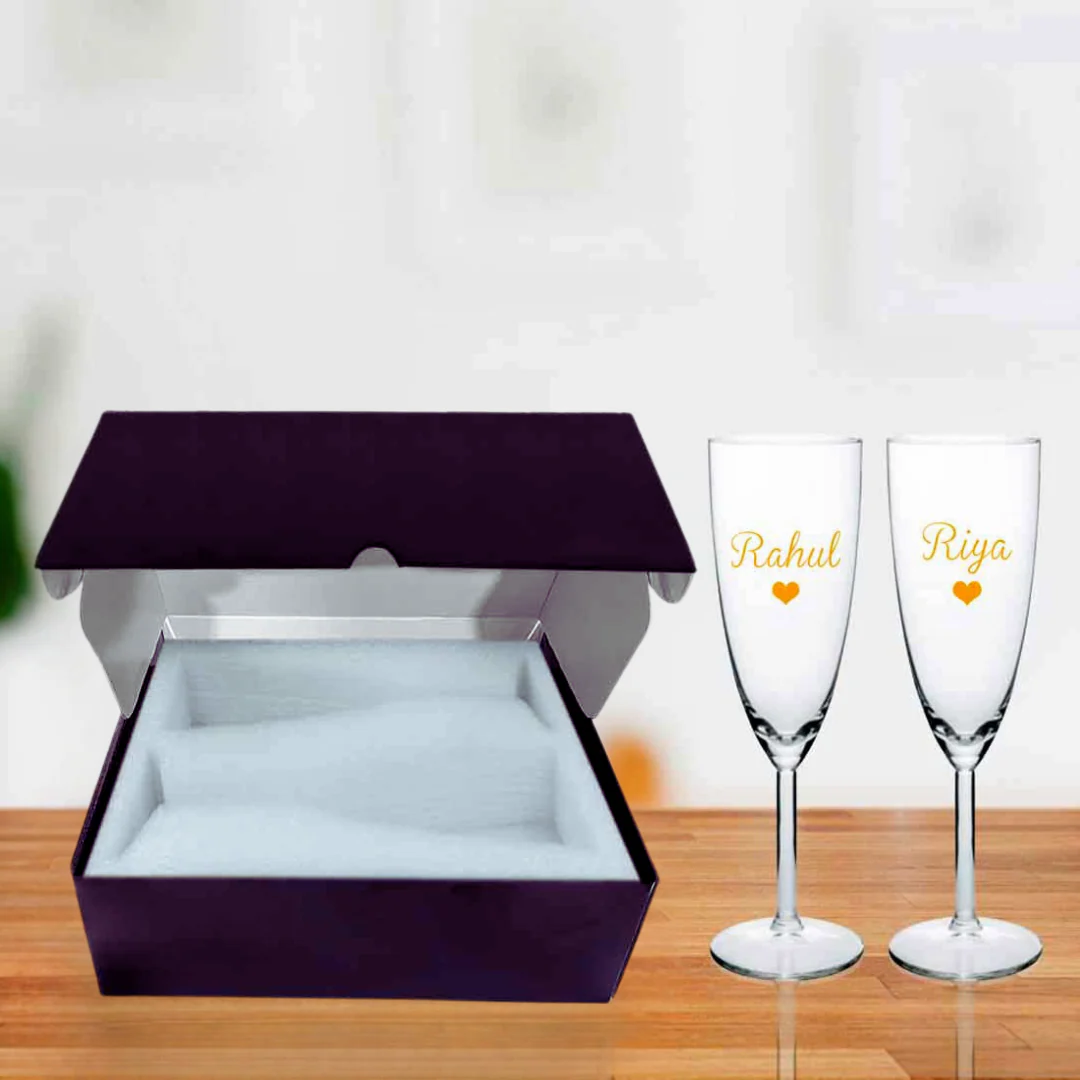 Gift Box with Pair of Champagne Glasses for Couple - Black Boxes Available - Image 8