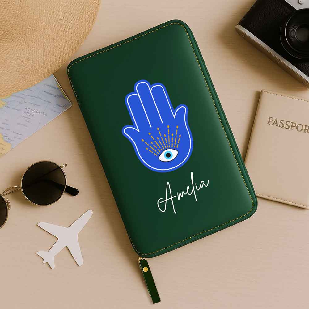 Passport Cover Personalised with Name Faux Leather Travel Wallet & Luggage Tag Set - Image 11