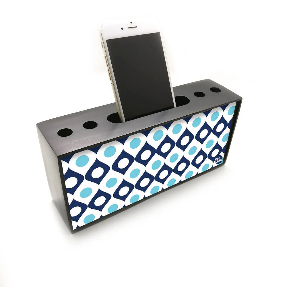 Pen Mobile Stand Holder Desk Organizer - Shades Of Blue Retro - Image 2