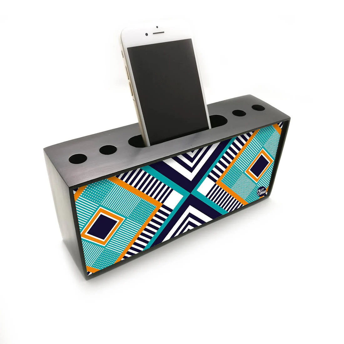 Pen Mobile Stand Holder Desk Organizer - Diamond Pattern Blue - Image 2