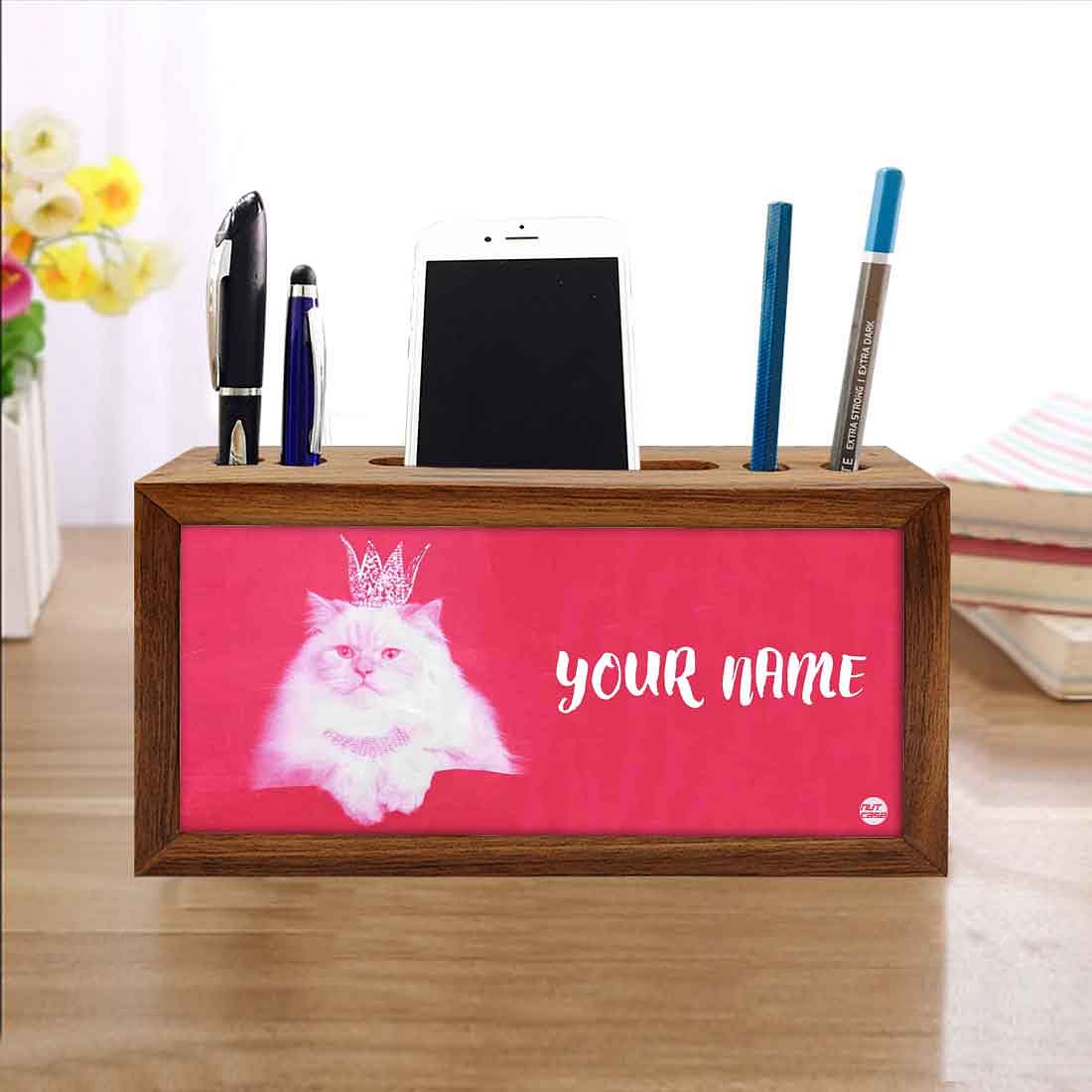 Custom Wooden Desk Organiser - Cute Cat - Image 4