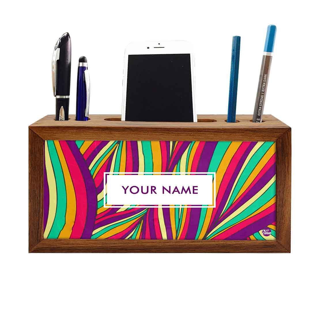 Custom-Made Wooden Pen Holder for Desk - Colored Waves