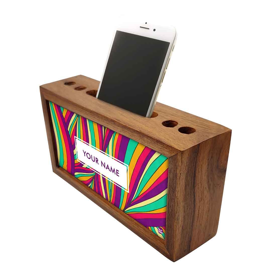 Custom-Made Wooden Pen Holder for Desk - Colored Waves - Image 3