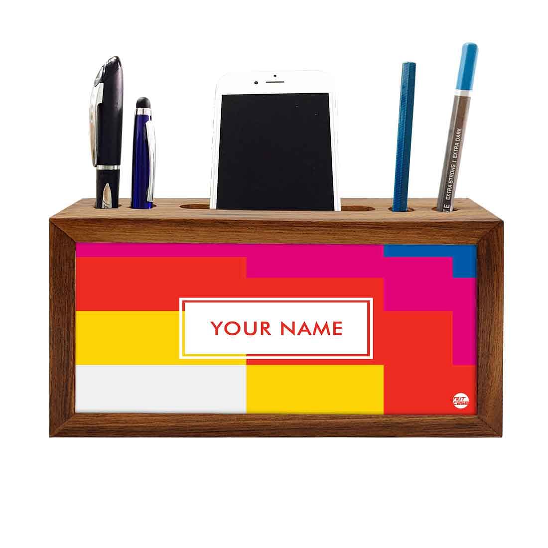 Personalized Wooden Stationery Organiser - Colorful Shapes