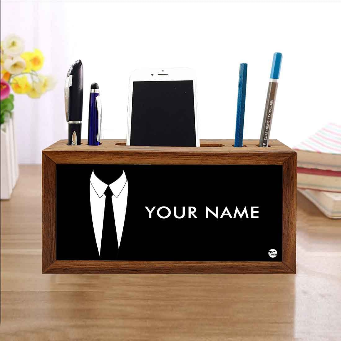 Personalized Wooden desktop organizer - Suit Up - Image 4