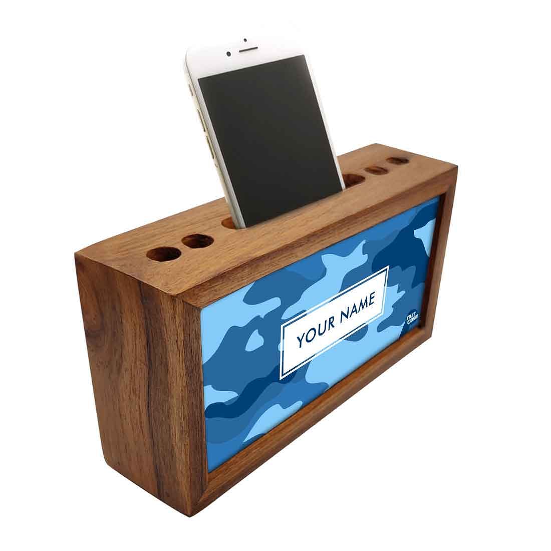 Custom-Made Wooden office desk organizer - Blue Camo - Image 2
