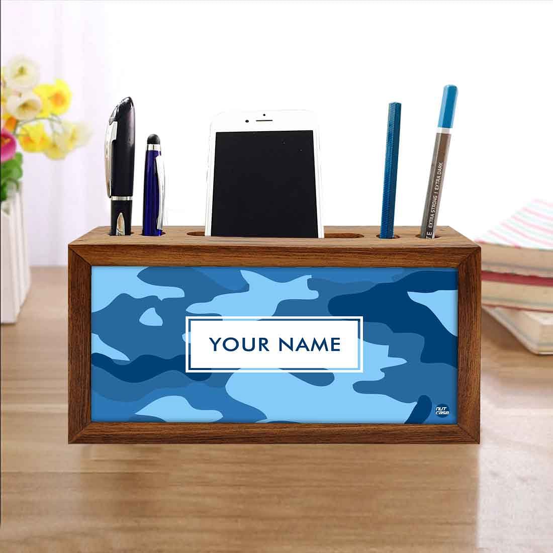 Custom-Made Wooden office desk organizer - Blue Camo - Image 4