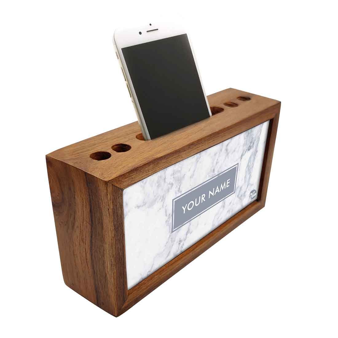 Custom Wood desktop organizer - White Marble Pastel - Image 2