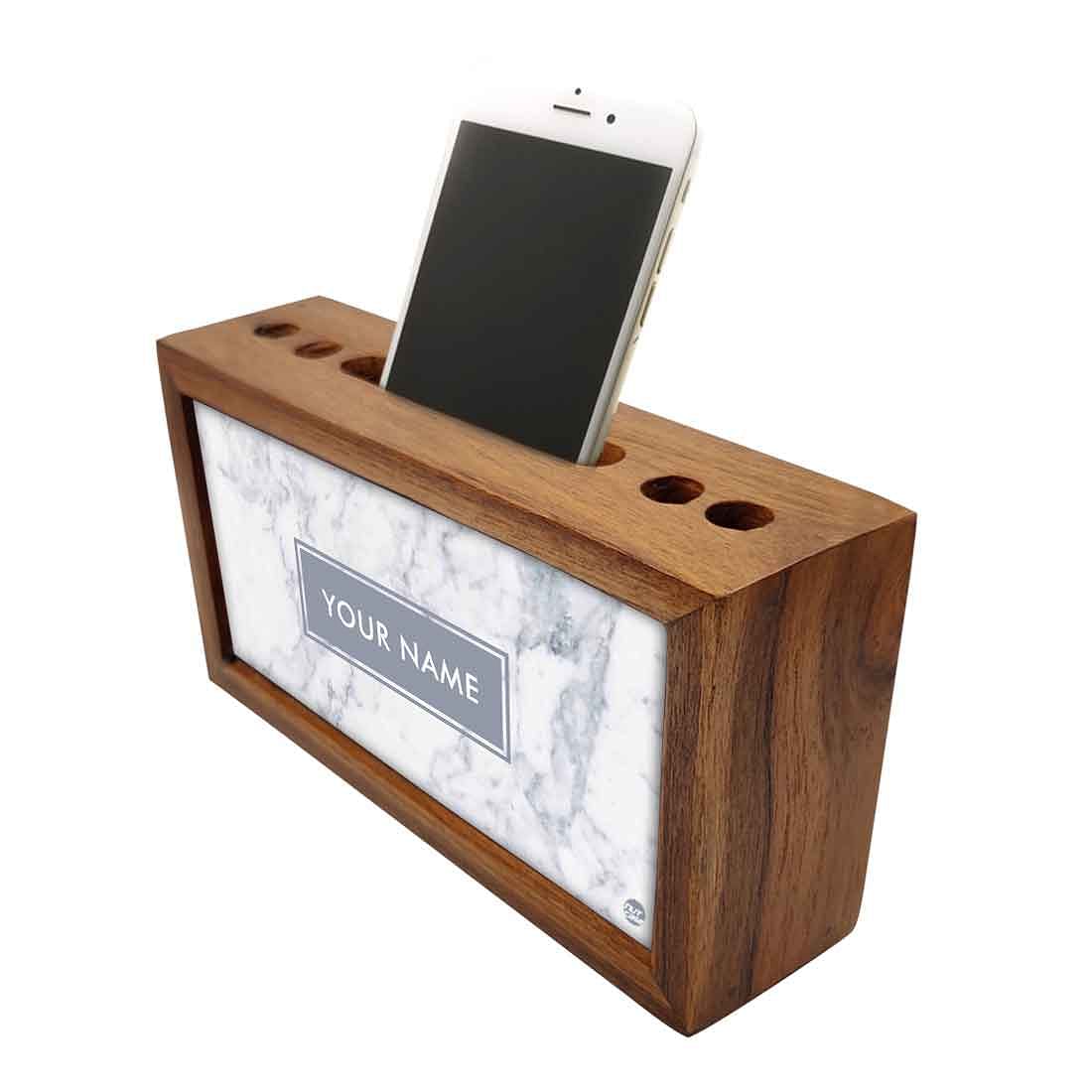 Custom Wood desktop organizer - White Marble Pastel - Image 3