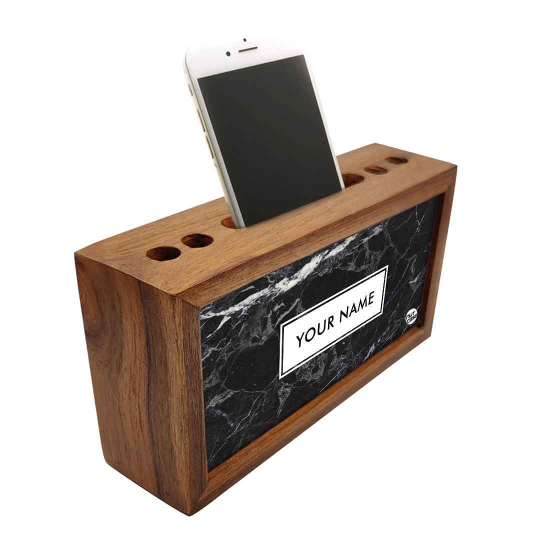 Personalized Wooden desk organizer - Black Marble Pastel - Image 2